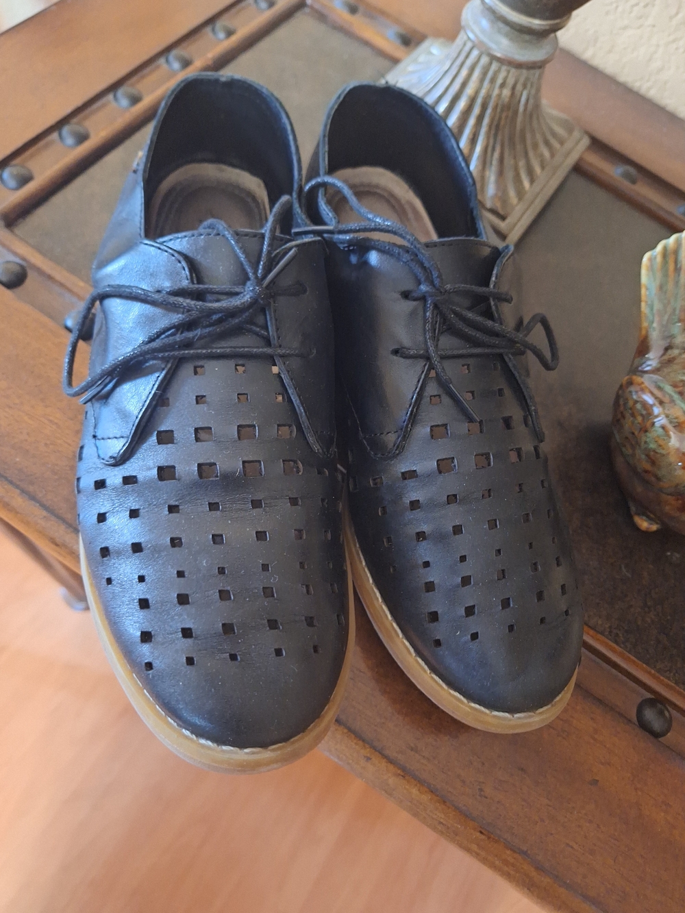 Women's Black Perforated Lace-Up Casual Shoes